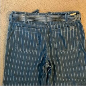 Pinstripe Stripe Wide Leg Lightweight Cropped Jeans Matching Belt Size 10